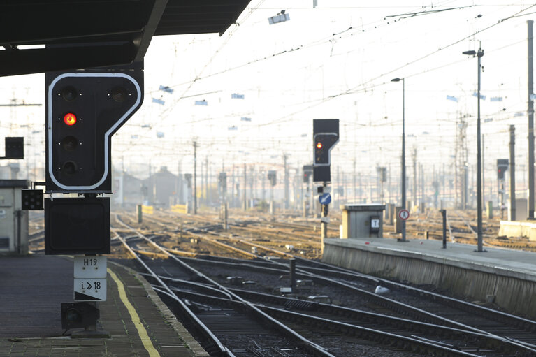 Photo 3: Empty railway network during European day of action and solidarity.  For jobs and solidarity in Europe. No to austerity. In response to an appeal by the European Trade Union Confederation (ETUC), a large-scale mobilisation across Europe.