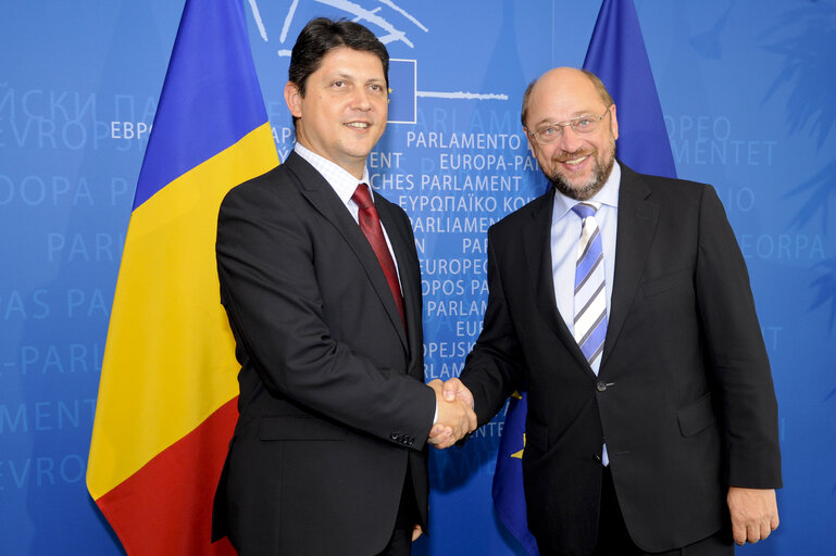 Martin SCHULZ - EP President meets with Titus CORLATEAN - Minister of Foreign Affairs of Romania