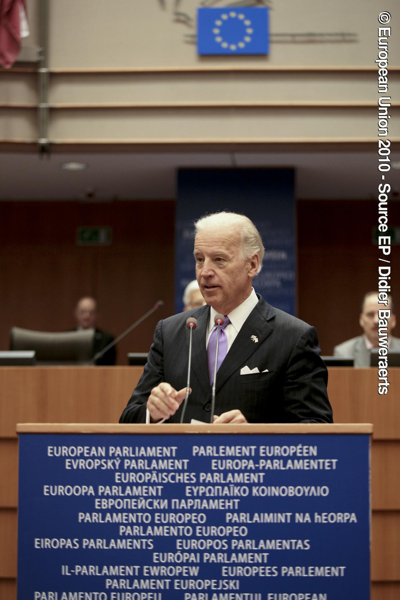 US Vice-President Joe Biden addresses European Parliament.
