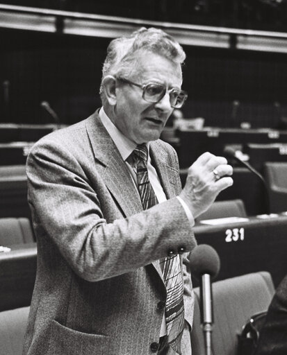 The MEP Karl FUCHS during a session in the hemicycle of Strasbourg in November 1979.