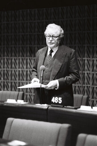 The MEP Maurice DROUN during a plenary session  in Strasbourg in January 1980