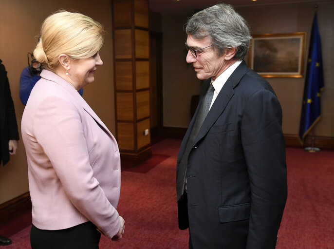 The EP Conference of Presidents meets with the Incoming Croatian Presidency of the Council. Meeting with Kolinda GRABAR-KITAROVIC, President of the Republic of Croatia, and David SASSOLI, EP President.