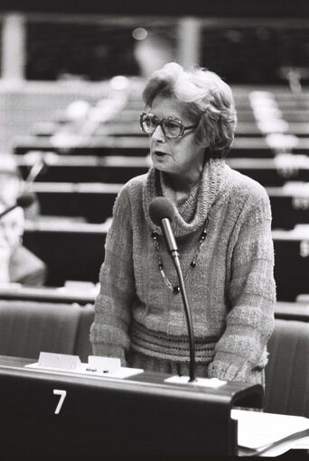 The MEP Barbara CASTLE during a session in Strasbourg on March 1980.