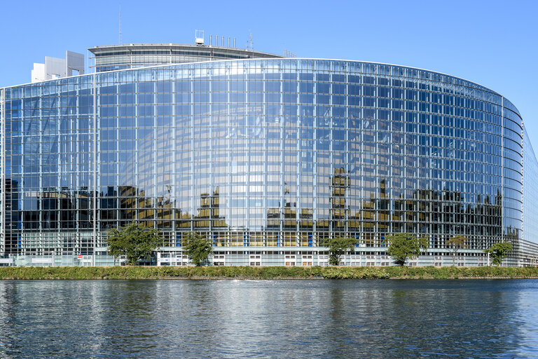 The European Parliament in Strasbourg - The LOW building seen from the Ill river