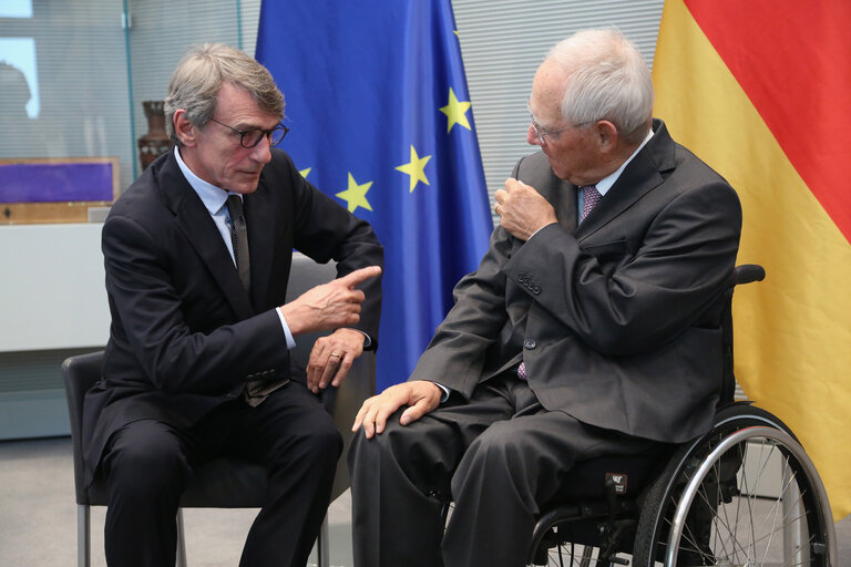 Official visit by David SASSOLI, EP President to Berlin – David SASSOLI, EP President meets with Wolfgang Schuble, Bundestag President in the Bundestag on October 8, 2019, in Berlin, Germany.
