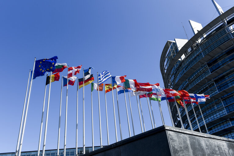 Photo 13: Flags waving in front of the European Parliament in Strasbourg