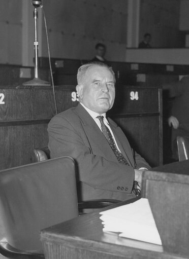 Fotografia 1: The MEP August DE BLOCK during a session in Strasbourg in January 1959.