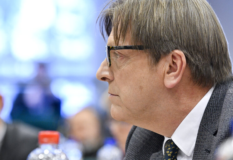 Photo 5: AFCO committee meeting - BREXIT : exchange of views on the state of play of the negotiations with Guy Verhofstadt, Parliament's coordinator for the negotiations on the UK withdrawal from the EU, and with Danuta Huebner, member of the Parliament's Brexit Steering Group