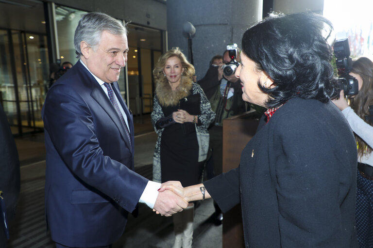 Fotografie 1: Antonio TAJANI, EP President meets with Salome ZURABISHVILI, President of Georgia:- arrival and roundtable