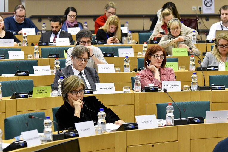 Photo 9: AFCO committee meeting - BREXIT : exchange of views on the state of play of the negotiations with Guy Verhofstadt, Parliament's coordinator for the negotiations on the UK withdrawal from the EU, and with Danuta Huebner, member of the Parliament's Brexit Steering Group