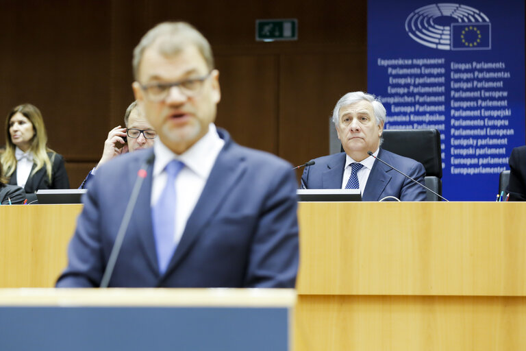 Φωτογραφία 13: Plenary session - Debate with Juha SIPILÄ, Finnish Prime Minister, on the Future of Europe