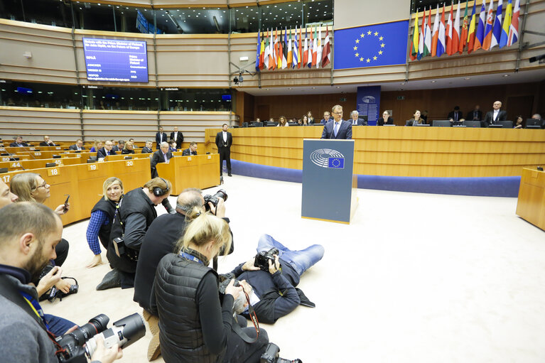 Foto 4: Plenary session - Debate with Juha SIPILÄ, Finnish Prime Minister, on the Future of Europe