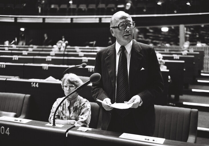 The MEP Hans NORD during a session in the hemicycle of Strasbourg in November 1979.