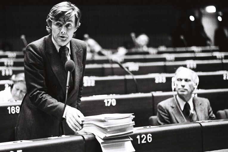 The MEP Pieter DANKERTduring a plenary session in the hemicycle of Strasbourg in November 1979.