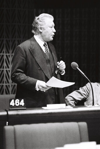 The MEP Maurice DROUN during a plenary session  in Strasbourg in January 1980