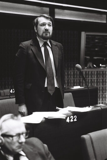 The MEP Tom SPENCER during a session in Strasbourg in January 1980.