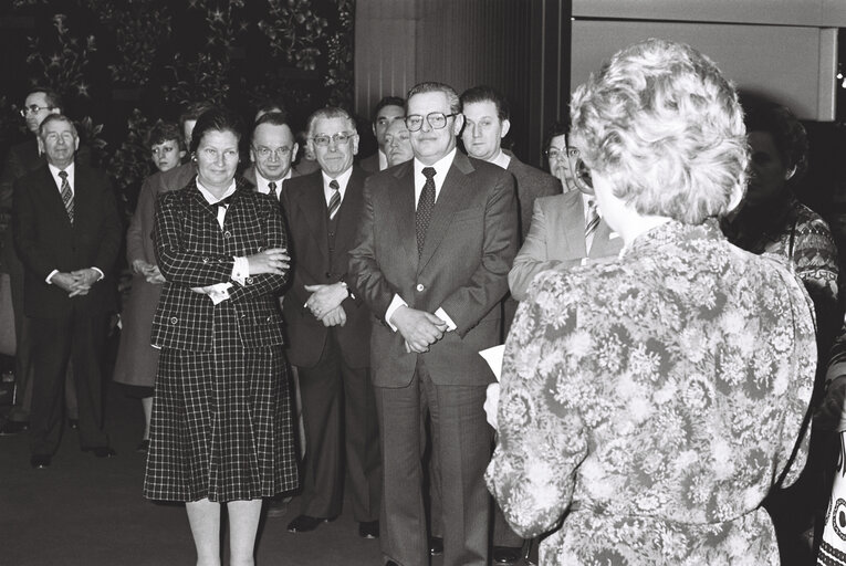 MEPs and EP President Simone VEIL celebrate Epiphany with a Twelfth Night Cake or Galette des Rois ahead of a plenary session in Strasbourg in January 1980