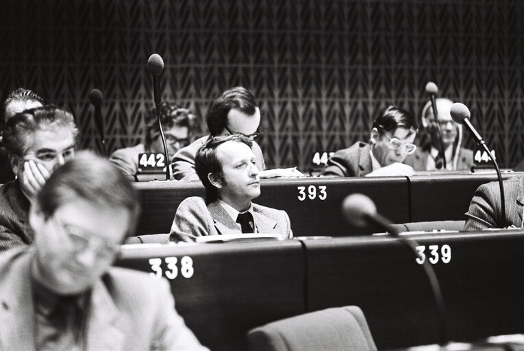 Daniel PERCHERON during a plenary session in the hemicycle of Strasbourg in November 1979.