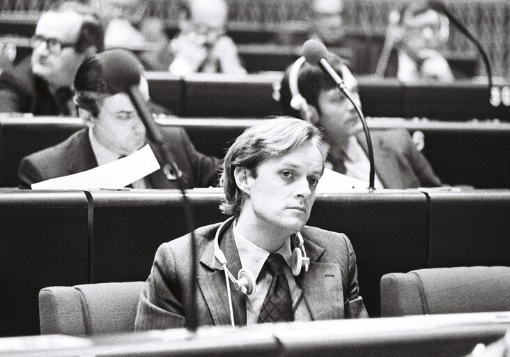 The MEP Lord DOURO during a session in the hemicycle of Strasbourg in November 1979.