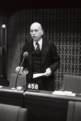 The MEP Giorgio ALMIRANTE during a session in Strasbourg on SJanuary 1980.