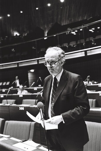 The MEP James MOORHOUSE during a session in Strasbourg in November 1979.