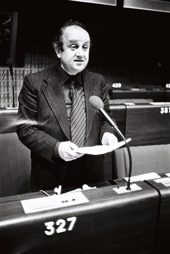 The MEP Pierre-Benjamin PRANCHERE during a session in Strasbourg in November 1979.