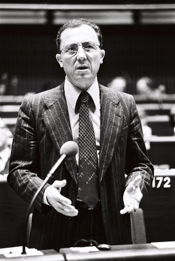 The MEP Jacques DELORS during a plenary session in Strasbourg in November 1979.