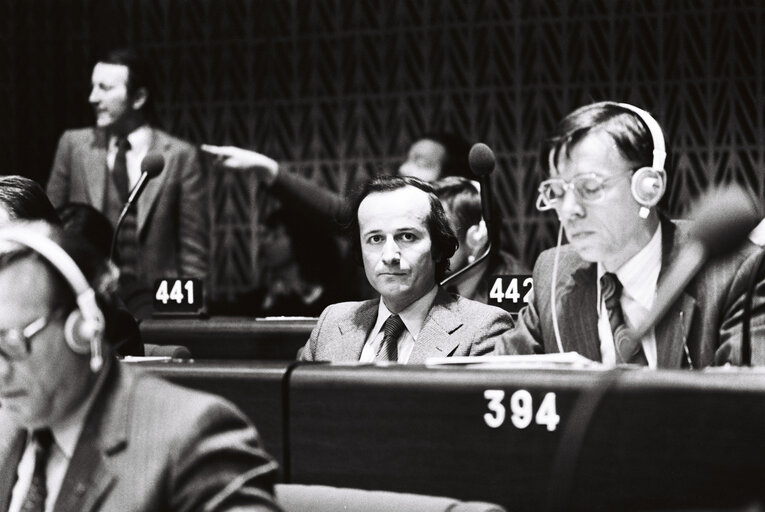 Roger-Gerard SCHWARTZENBERG during a plenary session in the hemicycle of Strasbourg in November 1979.