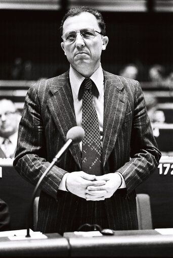 The MEP Jacques DELORS during a plenary session in Strasbourg in November 1979.