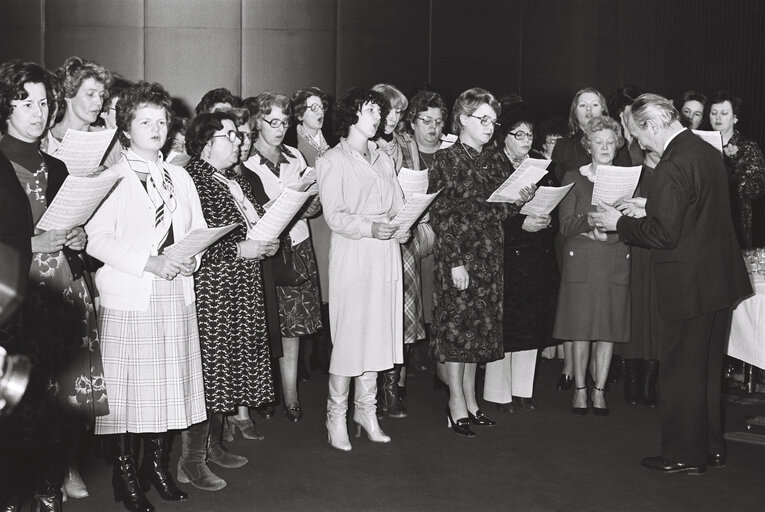 MEPs and EP President Simone VEIL celebrate Epiphany with a Twelfth Night Cake or Galette des Rois ahead of a plenary session in Strasbourg in January 1980