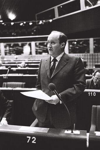 The European Commissioner Christopher TUGENDHAT during a session in Strasbourg in November 1979.