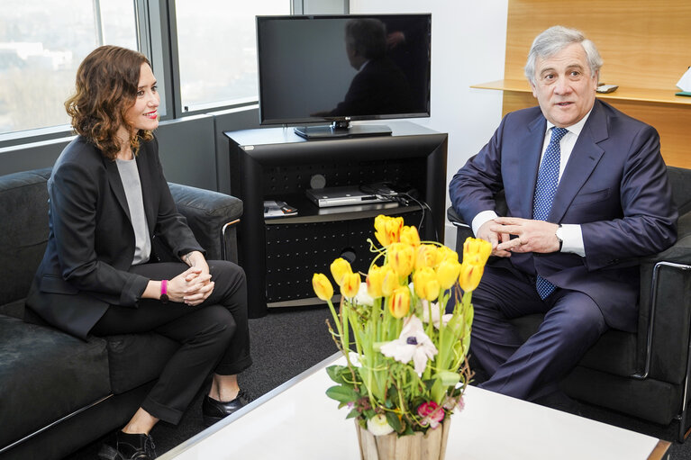 Fotagrafa 5: Antonio TAJANI, EP President meets with Isabel DIAZ AYUSO, a candidate for President of the Community of Madrid ahead of the Madrilenian regional election.