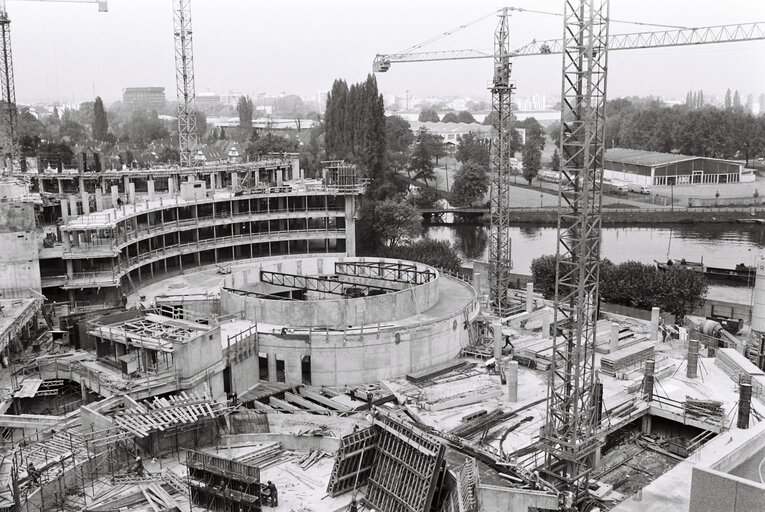 Beginning of the construction of the IPE AKA WIC Winston CHURCHILL SDM Salvador DE MADRIAGA buildings in Strasbourg