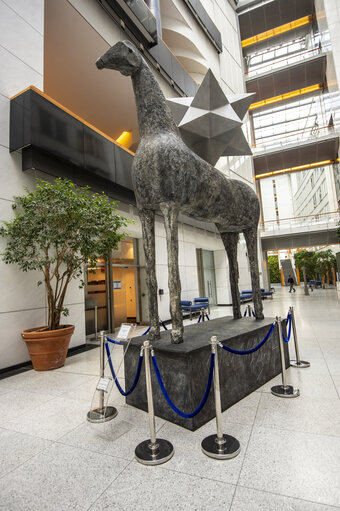 Zenith horse statue by Italian artist Mimmo Paladino in the ASP building in Brussels