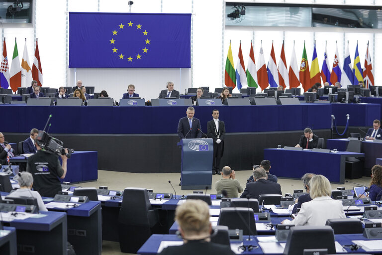 Fotografia 12: Plenary session - Debate with the Prime Minister of Slovakia, Peter Pellegrini, on the Future of Europe