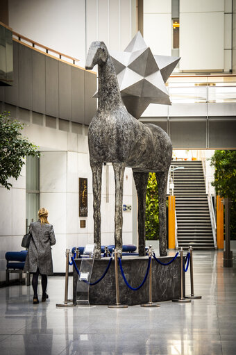 Zenith horse statue by Italian artist Mimmo Paladino in the ASP building in Brussels