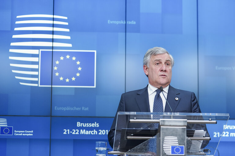 Photo 13 : European Council - Press conference by Antonio TAJANI, President of the EP