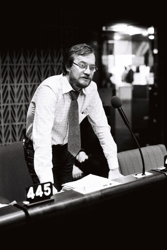 The MEP Jens-Peter BONDE during a session in Strasbourg on May 1980.