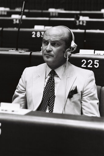 The MEP Renzo Eligio FILIPPI during a session in Strasbourg on May 1980.