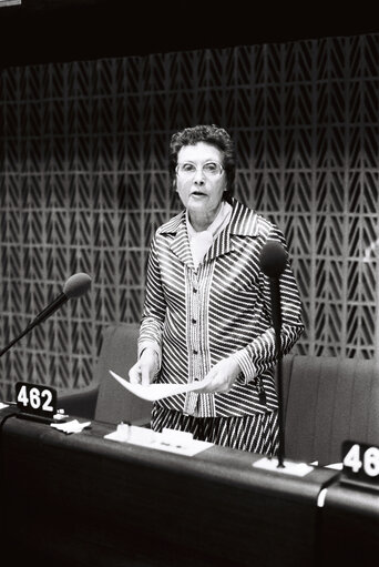 The MEP Marie-Madeleine DIENESCH during a session in Strasbourg in May 1980.