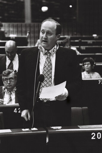 The European Commissioner Christopher TUGENDHAT during a session in Strasbourg in May 1980.