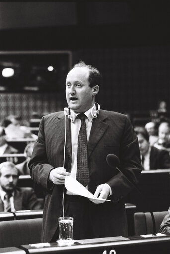 The European Commissioner Christopher TUGENDHAT during a session in Strasbourg in May 1980.