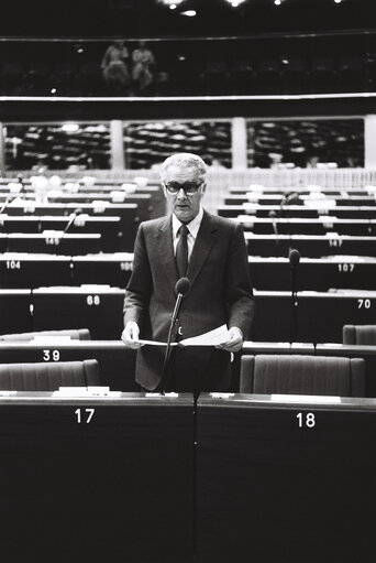 The Commissioner Antonio GIOLITTI during a session in Strasbourg on May 1980.