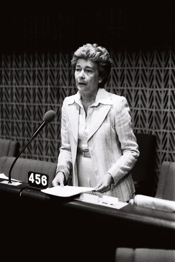 The MEP Antoinette SPAAK during a session in Strasbourg in May 1980.