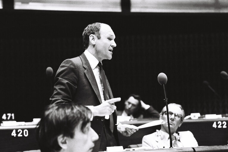 The MEP Chritopher PROUT during a session in Strasbourg on May 1980.