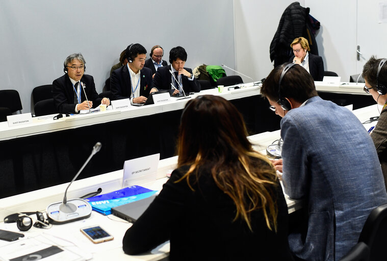 EP Delegation to COP25 Chile (Madrid) - 25th Conference of the Parties (COP25) to the United Nations Framework Convention on Climate Change (UNFCCC) - Saturo MORISHITA, Japanese Vice-Minister for Global Environment Affairs, on the left, meets the EP Delegation at the COP 25 in Madrid, on December 11, 2019.