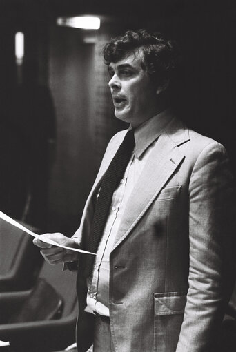 The MEP Michael WELSH during a session in Strasbourg in May 1980.