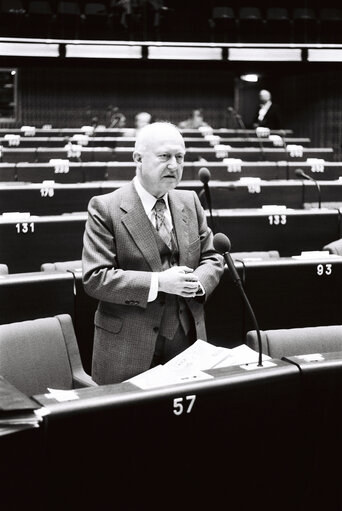 The MEP Pierre PFIMLIN during a session in Strasbourg on May 1980.