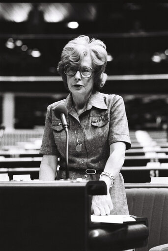 The MEP Barbara A CASTLE during a session in Strasbourg in May 1980.