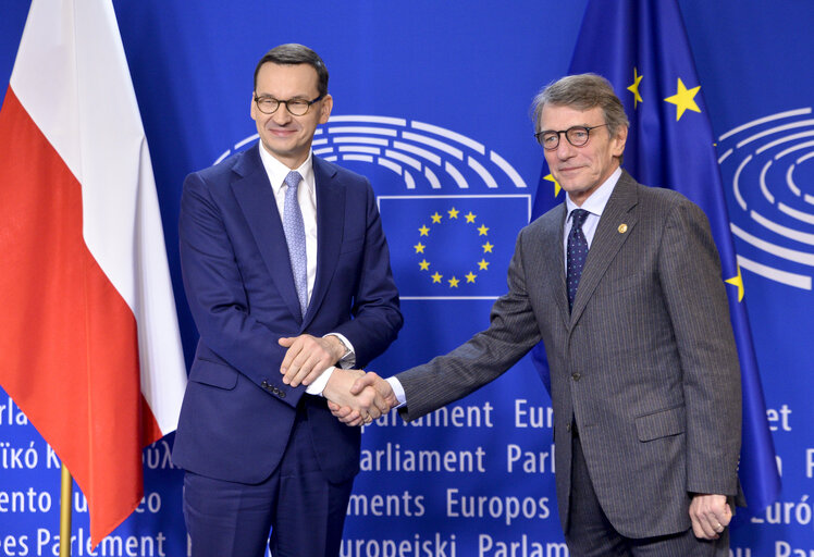 David SASSOLI, EP President meets with Mateusz MORAWIECKI, Polish Prime Minister- Official welcome